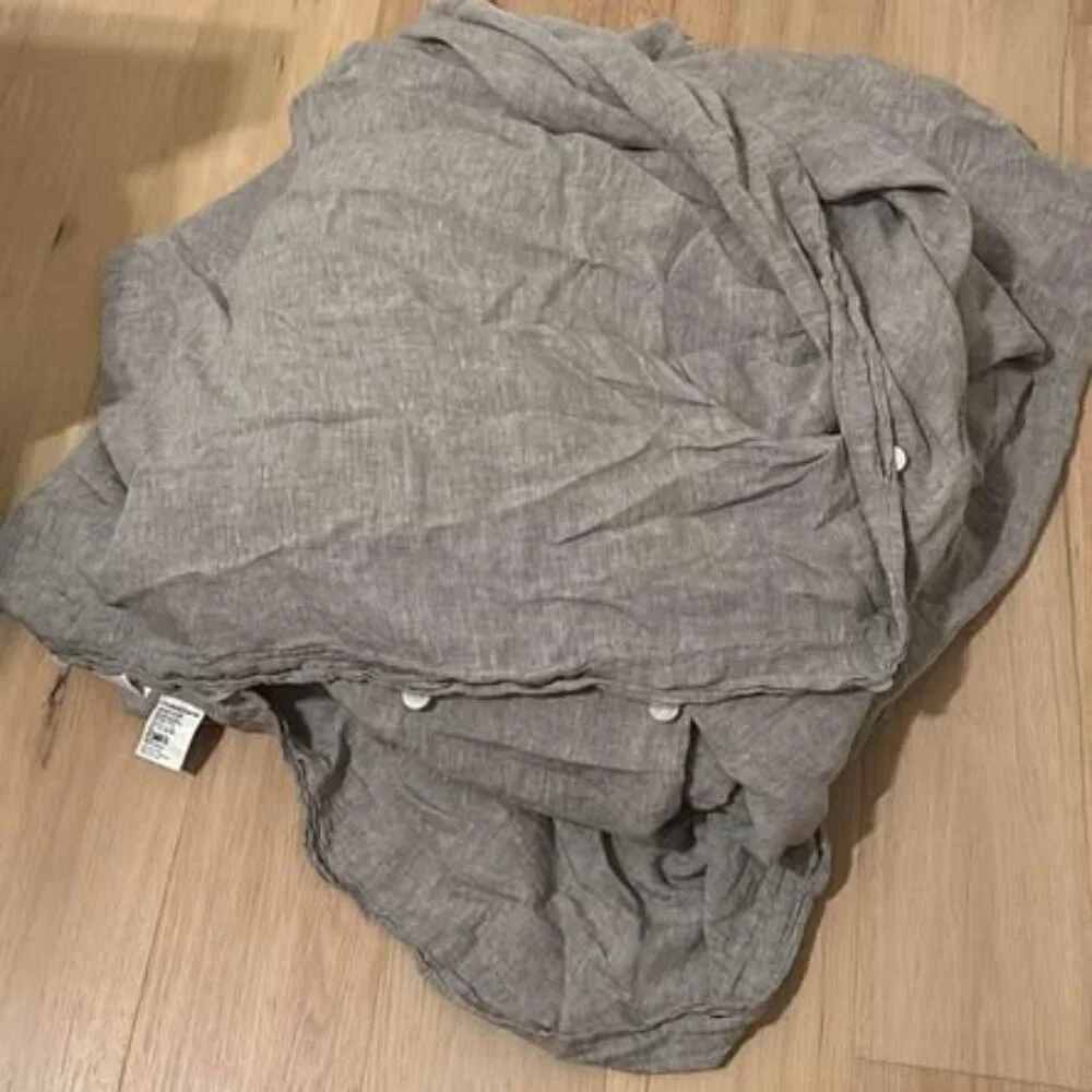 Crate & Barrel Heathered Grey KING 100% European Linen Duvet Cover